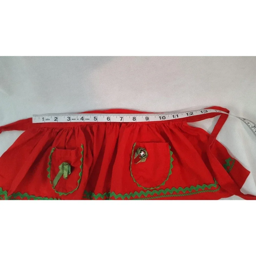 Childs Vintage Half Apron Christmas Red  Jingle Bells Green Rick Rack